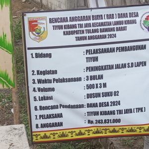 Pemerintah Tiyuh Kibang Trijaya Bangun Jalan Lapen Sepanjang 500 Meter Dari Dana Desa