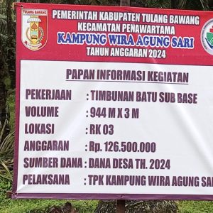 Pembangunan Jalan Timbunan Batu Sub Base di Kampung Wira Agung Sari Tulang Bawang Tak Sesuai Standar
