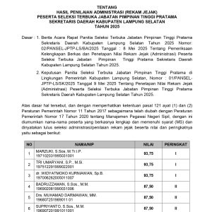 Berikut Pengumuman Hasil Penelitian Administrasi Sekda Lampung Selatan 2025
