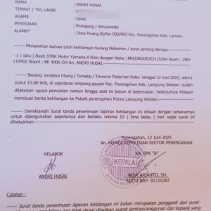 Surat Berharga STNK R2 A/N Andri Husai Hilang