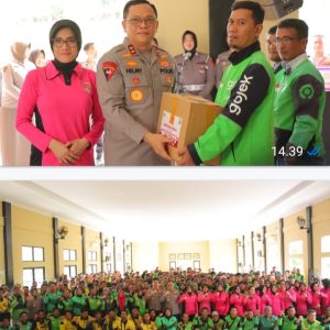 Hari Bhayangkara ke-79 : Polda Lampung Bagikan Bantuan Sosial Untuk Komunitas Ojek Online