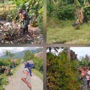 Persiapan Lomba Desa Helau Lampung Selatan, Babinsa Koramil 421-03/Pnh Lakukan Giat Gotong royong 